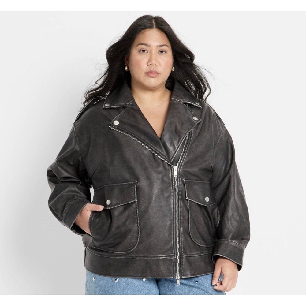 NWT Women Relaxed Leather Moto Jacket - Future Collective Size 4X BRAND NEW